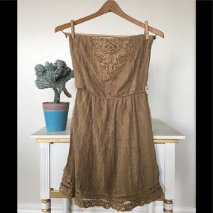 ModCloth tan lace strapless dress by city triangle
